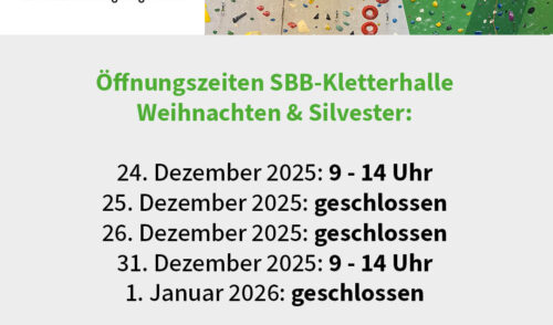 Artikelbild zu Artikel Weihnachtsöffnungszeiten SBB-Kletterhalle