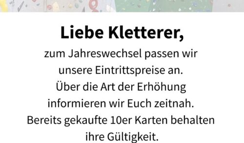 Artikelbild zu Artikel Vorabinformation zur Anpassung Eintrittspreise Kletterhalle